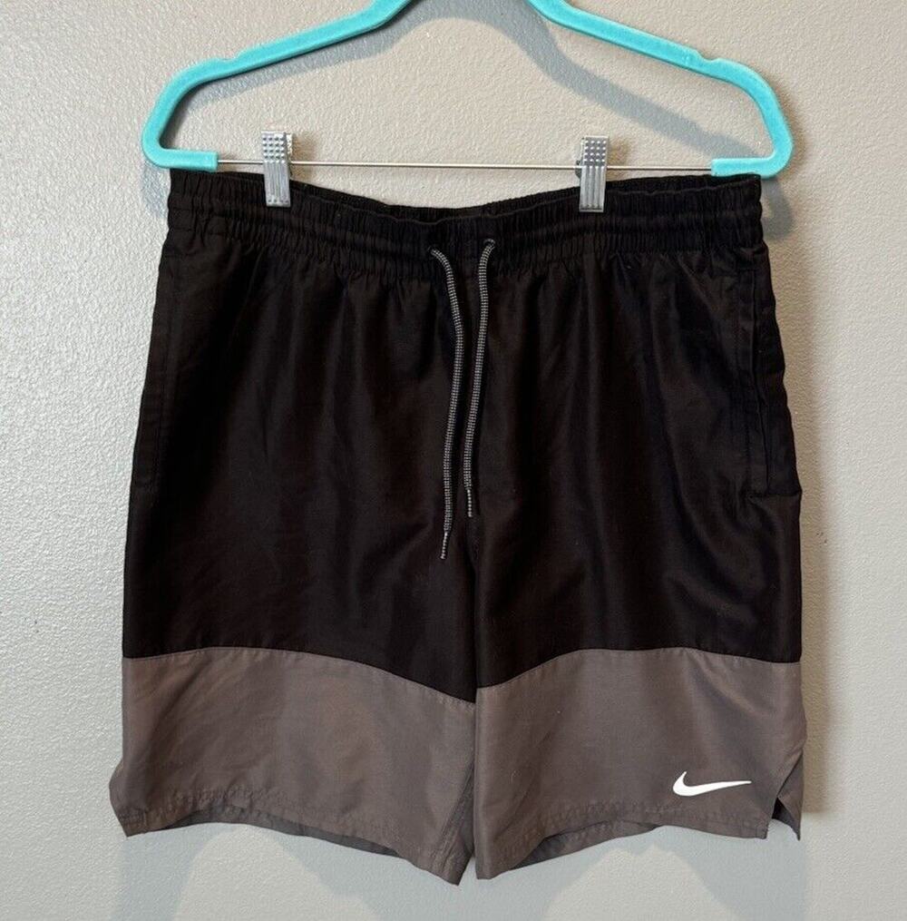 Nike Split Volley Swim Trunks Men's Large Black Gray Athletic Shorts 9"